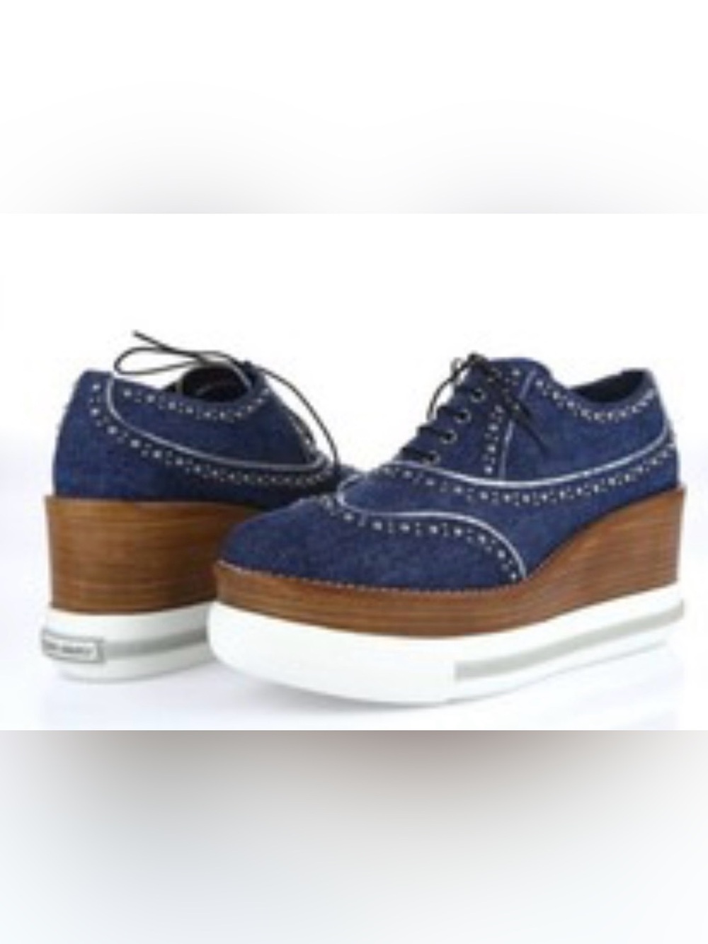 Miu Miu Oxford Studded Sneakers in Blue Denim - Picture 2 of 8